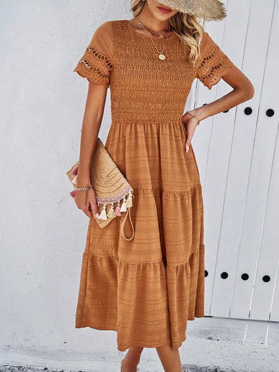 Vintage Sommerkleid Mit Rundhalsausschnitt Für Damen | Midi