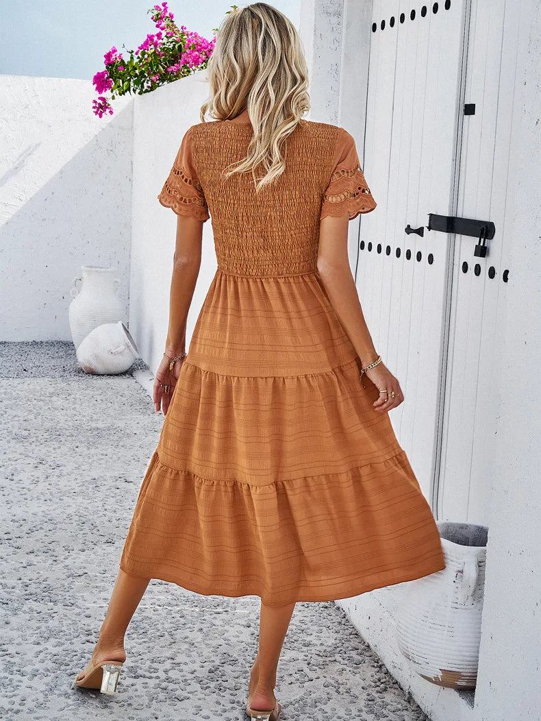 Vintage Sommerkleid Mit Rundhalsausschnitt Für Damen | Midi