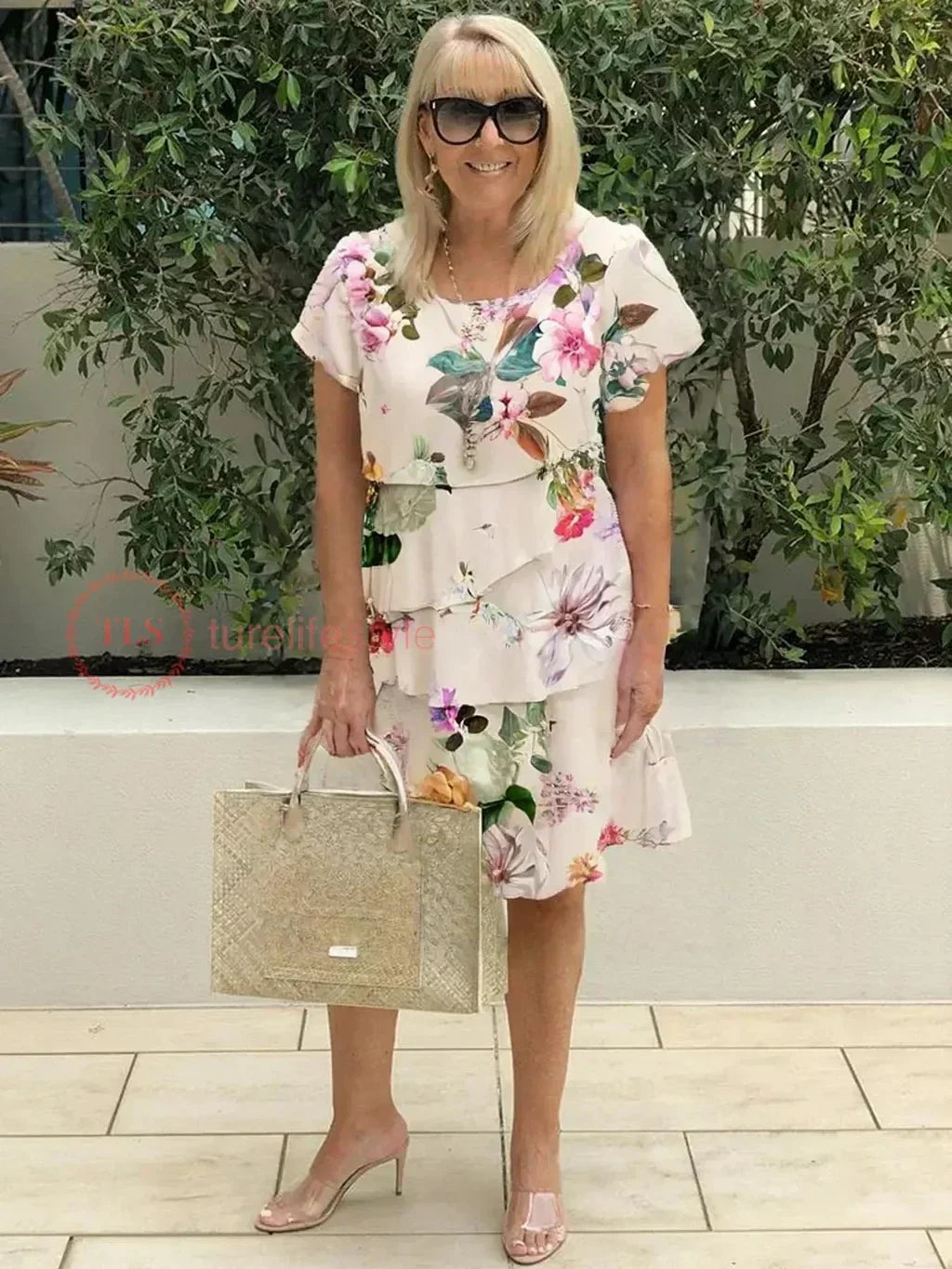 Jovilyn™ - Gerafftes Kleid mit Blumenmuster aus Plissee