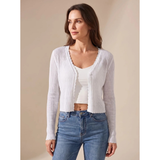 Doreen | Damen Leichte Strickjacke mit V Ausschnitt und Knöpfen – Weiß
