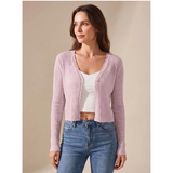Doreen | Damen Leichte Strickjacke mit V Ausschnitt und Knöpfen – Rosa