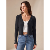 Doreen | Damen Leichte Strickjacke mit V Ausschnitt und Knöpfen – Schwarz