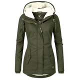 Dorothea | Damen Winterjacke Parka mit Sherpa Kapuze – Militärgrün
