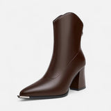 Damen-Chelsea-Stiefeletten mit Absatz | Reißverschluss, veganes Leder – Kaffee