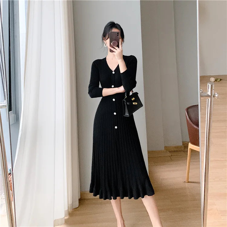 Thaliora® | Elegantes Strickkleid mit Knopfleiste