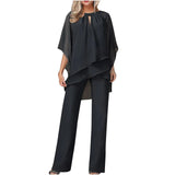 Sophia | Damen Chiffon Hosenanzug festlich, Fledermausärmel elegant – Schwarz
