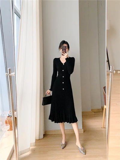 Thaliora® | Elegantes Strickkleid mit Knopfleiste