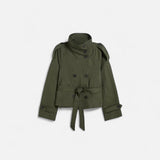 Kurzer Trenchcoat für Damen mit Gürtel – Grün