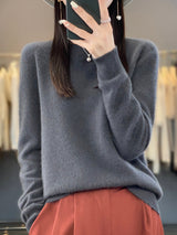 Kirsten | Damen Klassischer Strickpullover mit Langarm – Dunkelgrau