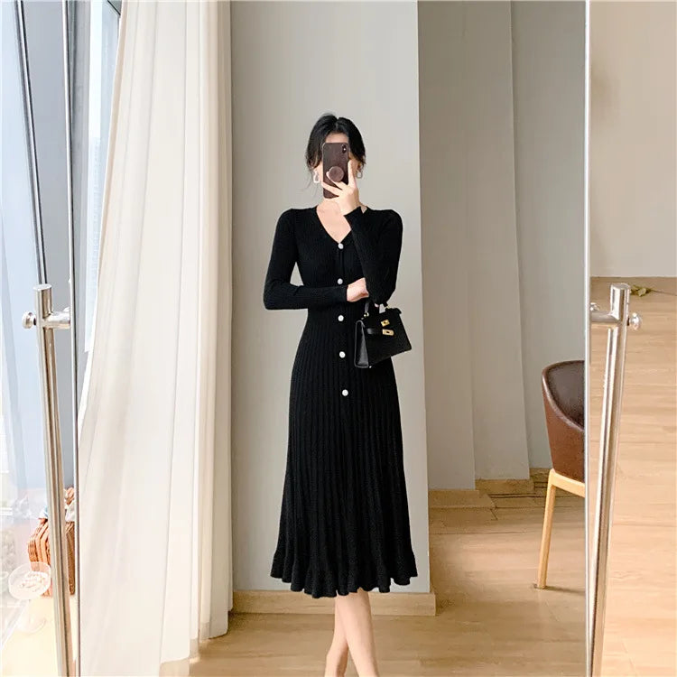 Thaliora® | Elegantes Strickkleid mit Knopfleiste