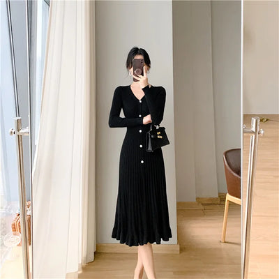 Thaliora® | Elegantes Strickkleid mit Knopfleiste