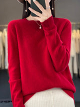Kirsten | Damen Klassischer Strickpullover mit Langarm – Rot