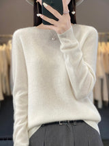 Kirsten | Damen Klassischer Strickpullover mit Langarm – Weiß