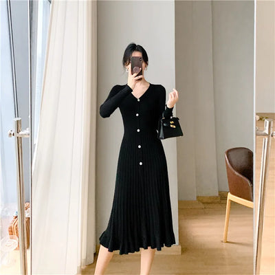 Thaliora® | Elegantes Strickkleid mit Knopfleiste