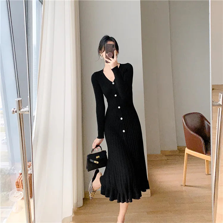 Thaliora® | Elegantes Strickkleid mit Knopfleiste