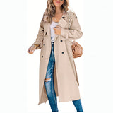 Damen Langmantel mit Knöpfen und langen Ärmeln – Khaki