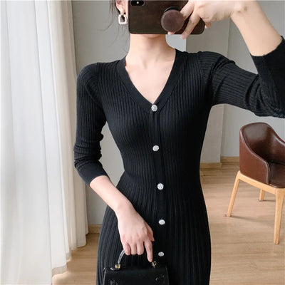 Thaliora® | Elegantes Strickkleid mit Knopfleiste