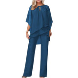 Sophia | Damen Chiffon Hosenanzug festlich, Fledermausärmel elegant – Königsblau