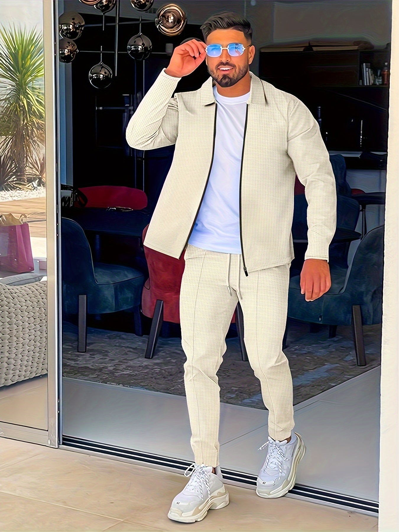 Herren Casual Solid Farbe Full Zip Baumwolle Trainingsanzug mit Kordelzug Hosen | Perfekt für Outdoor-Aktivitäten