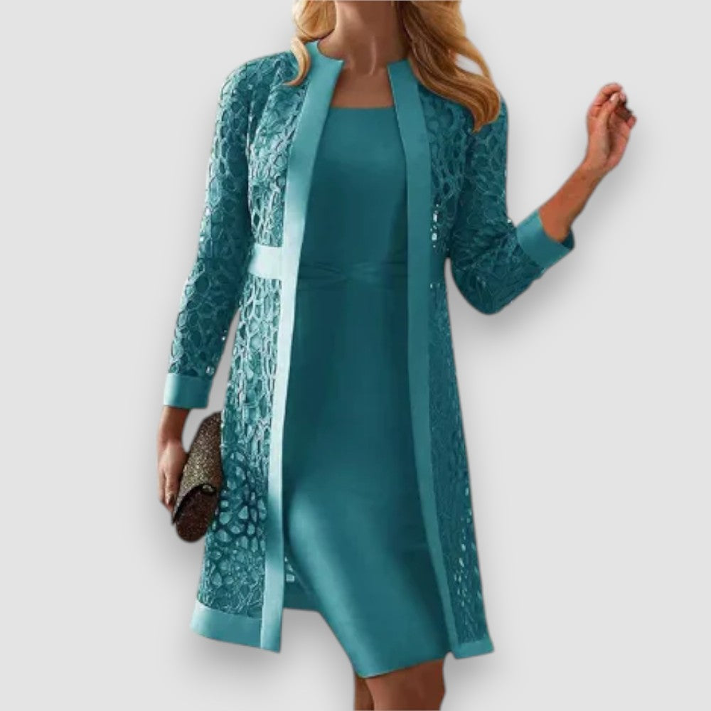 Lucy | Zweiteiliges Spitzen-Strickjacken-Kleid
