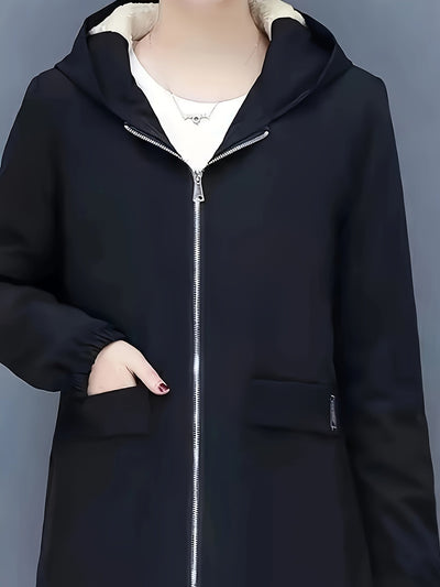 Lässige Halb-Lange Fleece Winterjacke mit Kapuze für Damen | Ideal für den Winter
