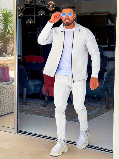 Herren Casual Solid Farbe Full Zip Baumwolle Trainingsanzug mit Kordelzug Hosen | Perfekt für Outdoor-Aktivitäten