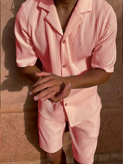 Herren Texturiert Stil Zweiteilig Sommer Set | Hose und Shorts