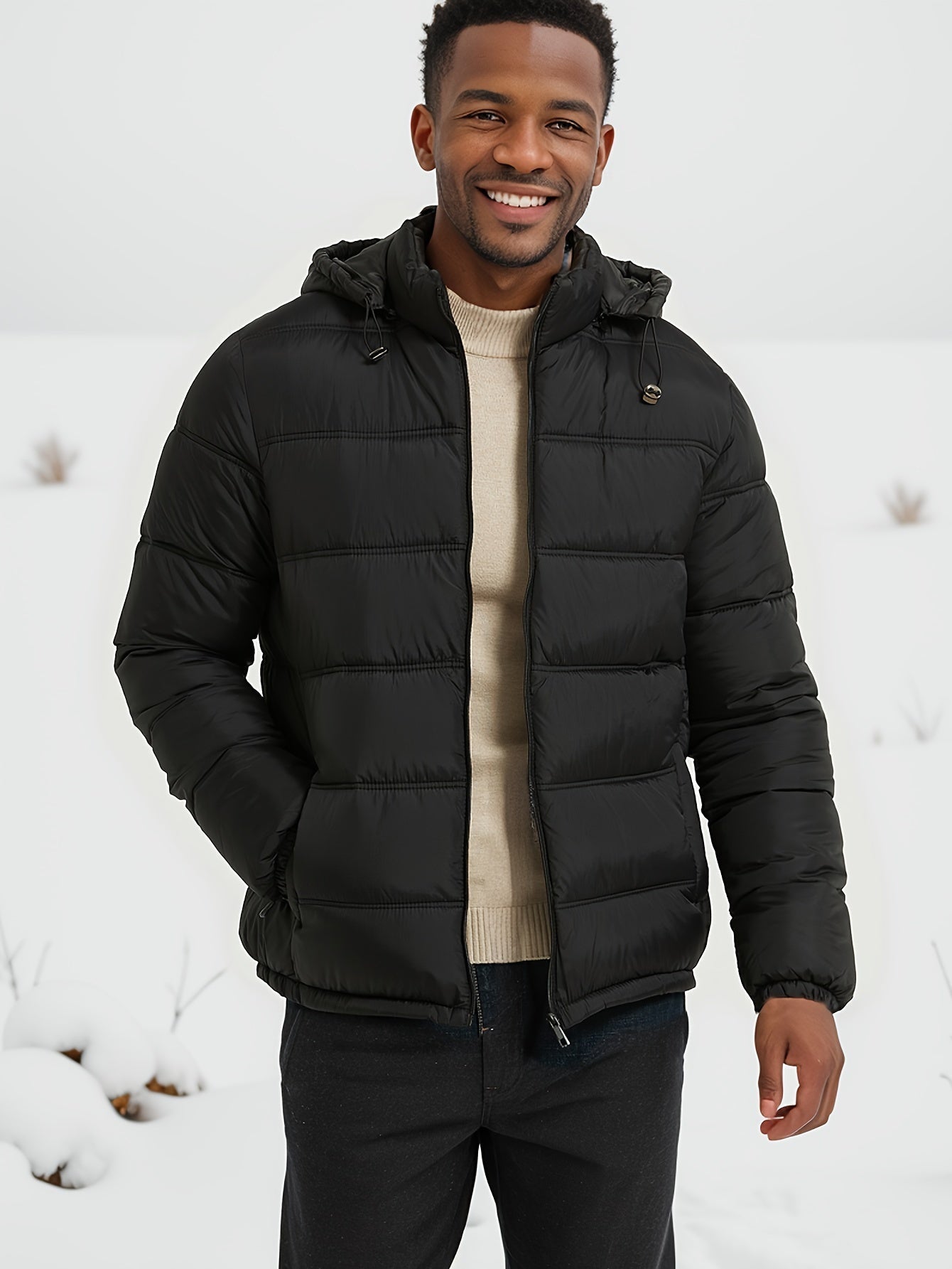 Stilvolle glatte einfarbige Puffer-Winterjacke für Herren | Ideal für den Winter