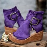 Ruby | Moderne Keilabsatz-Stiefeletten mit offenem Zehenbereich – Lila