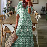 Damen-Maxikleid mit Blumenmuster und V-Ausschnitt – Grün