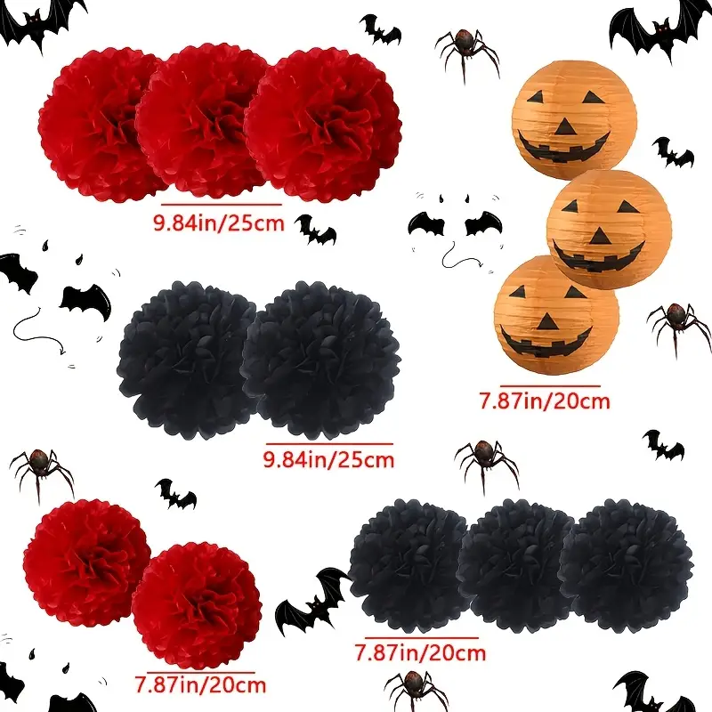 ShadowGlow Halloween Papierlaternen Set – 13 Stück Kürbis & Blumenball Deko