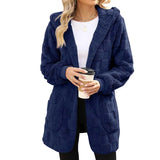 Zinnabelle - flauschige Kapuzenstrickjacke – Marineblau