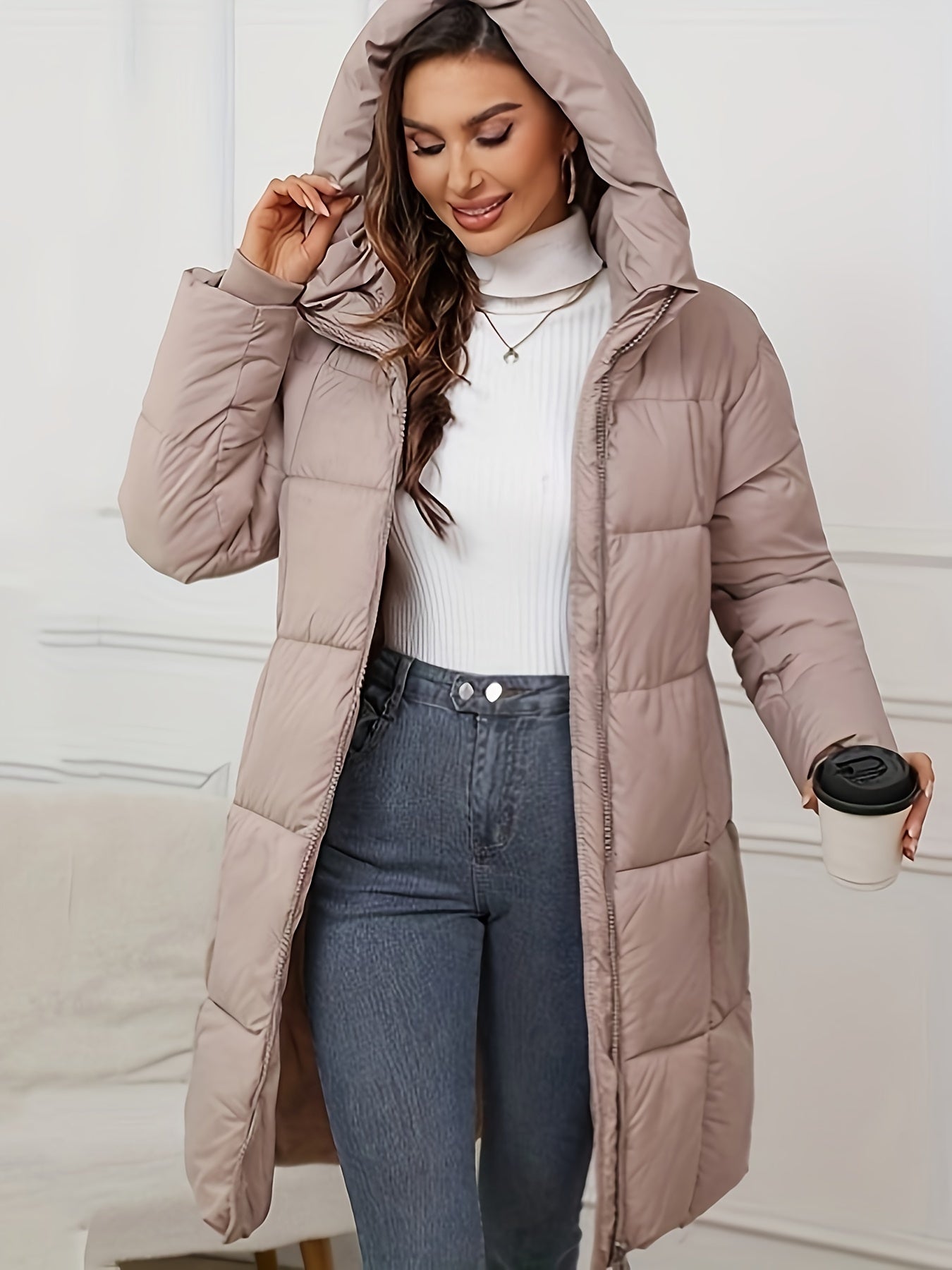 Chic Mid-Langer Kapuzen Winter Puffer Mantel für Damen | Ideal für den Winter