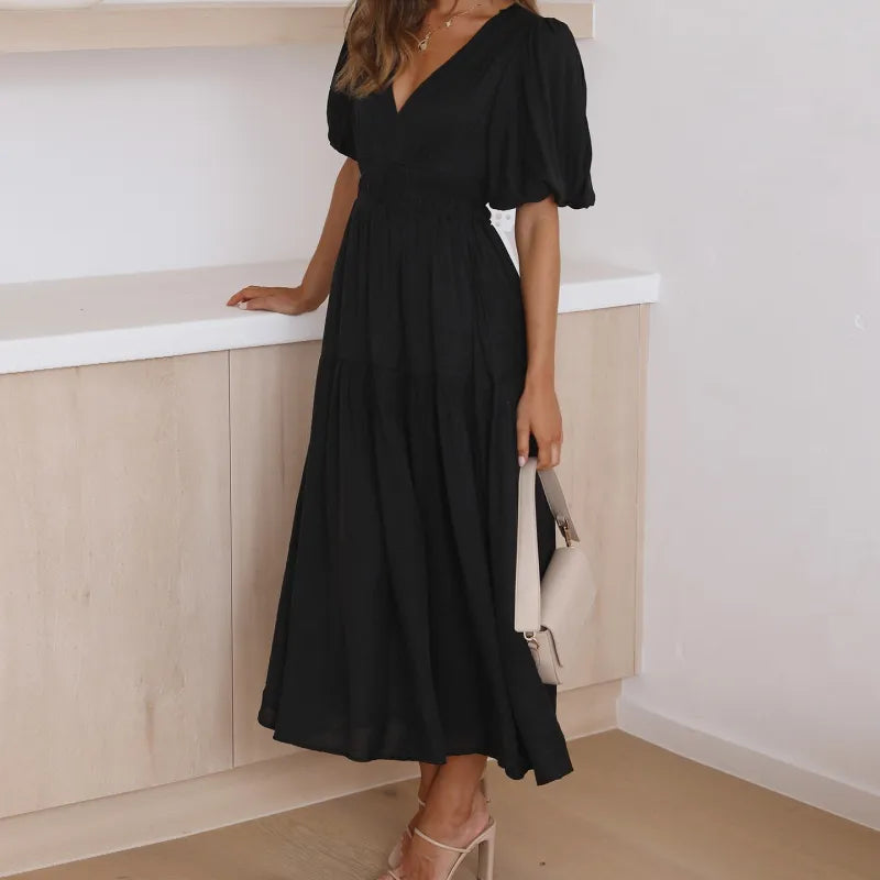 Kelly - Elegantes Kleid mit V-Ausschnitt und Puffärmeln
