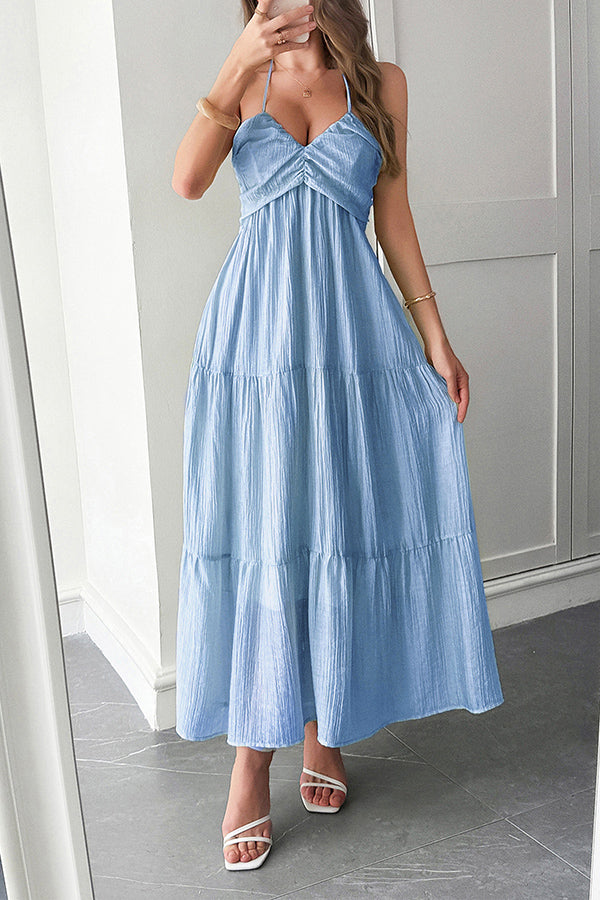 Lara® | Maxikleid mit Unifarbenem Halfter Hals und Bindung im lässigen Urlaubsstil