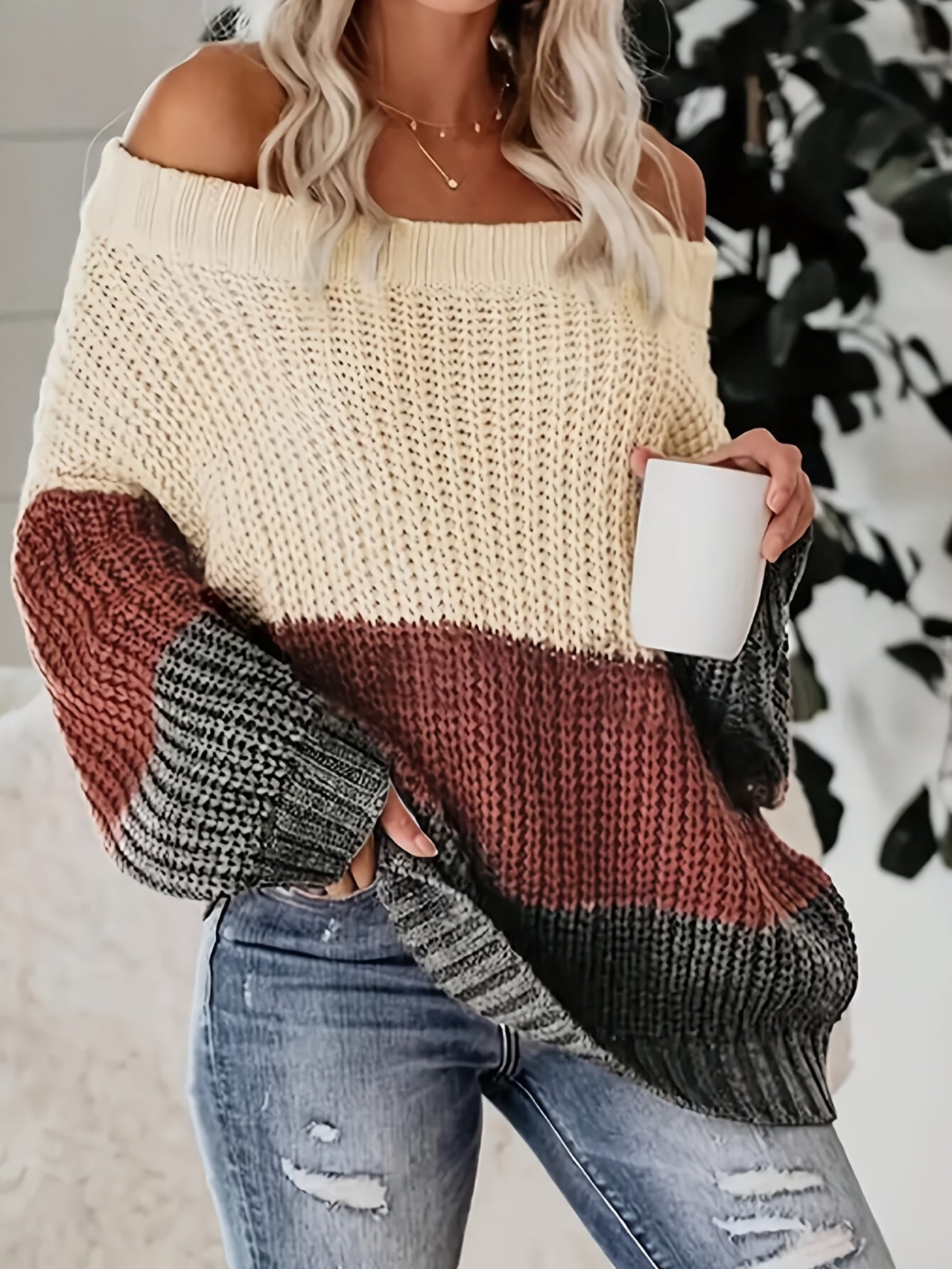 Lässiger Oversized Teddy Pullover Damen aus Baumwolle in Beige für Damen | Ideal für den Winter
