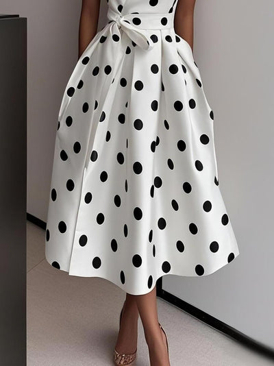 VALE | Sleeveless Elegant Midi Dress with Polka Dots