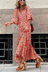 Midi-Kleid für Damen mit Puffärmeln und Stufenschnitt – Orange