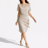 Elena | Herbst-Hochzeitskleid Aus Chiffon Mit Verspieltem Stufenrock – Beige
