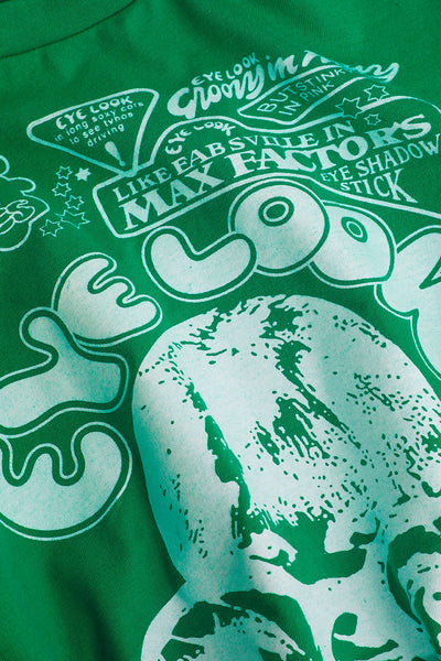 Gracelyn | Hochgekrempelte Ärmel EYE LOOK Grafikdruck Crop-T-Shirt mit Knotendetail