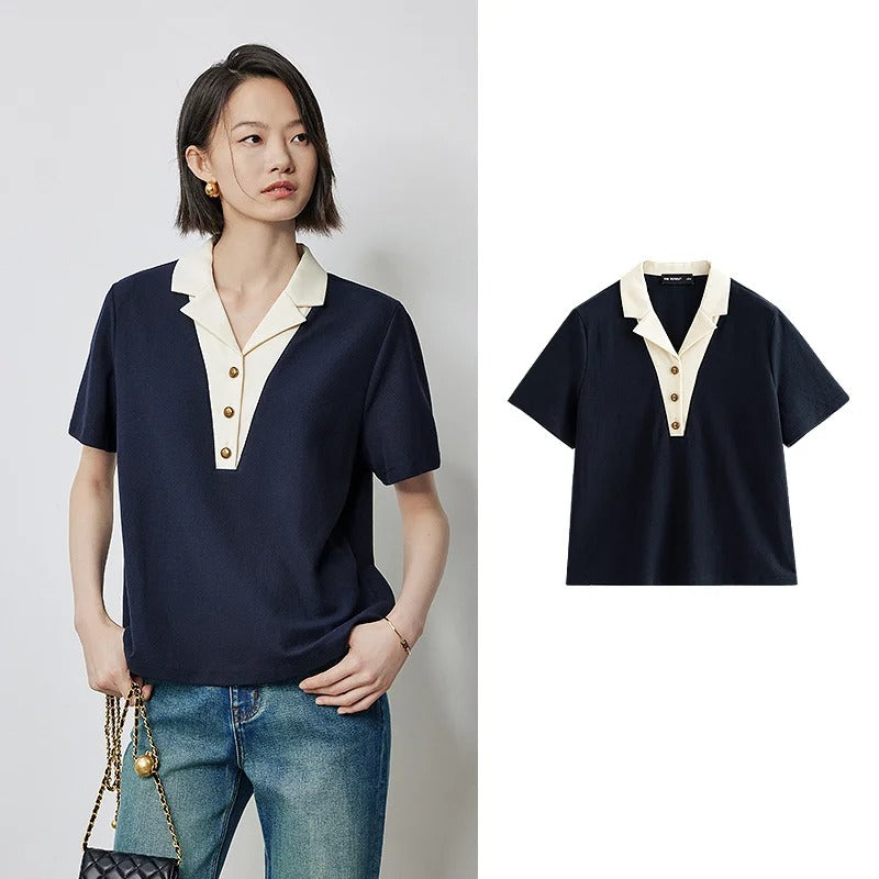Traudel® | Elegantes Kurzarmshirt mit Kontrastkragen