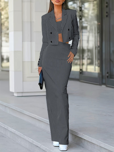 Stylisches Business Blazer Set mit Streifenmuster in Drei Teilen für Damen | Ideal für jeden Tag