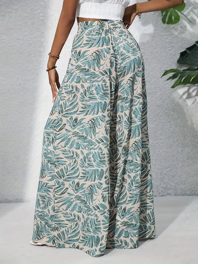 Athena - Boho Chic Hochtaillierte Florale Chiffon Hose mit weitem Bein für Frauen