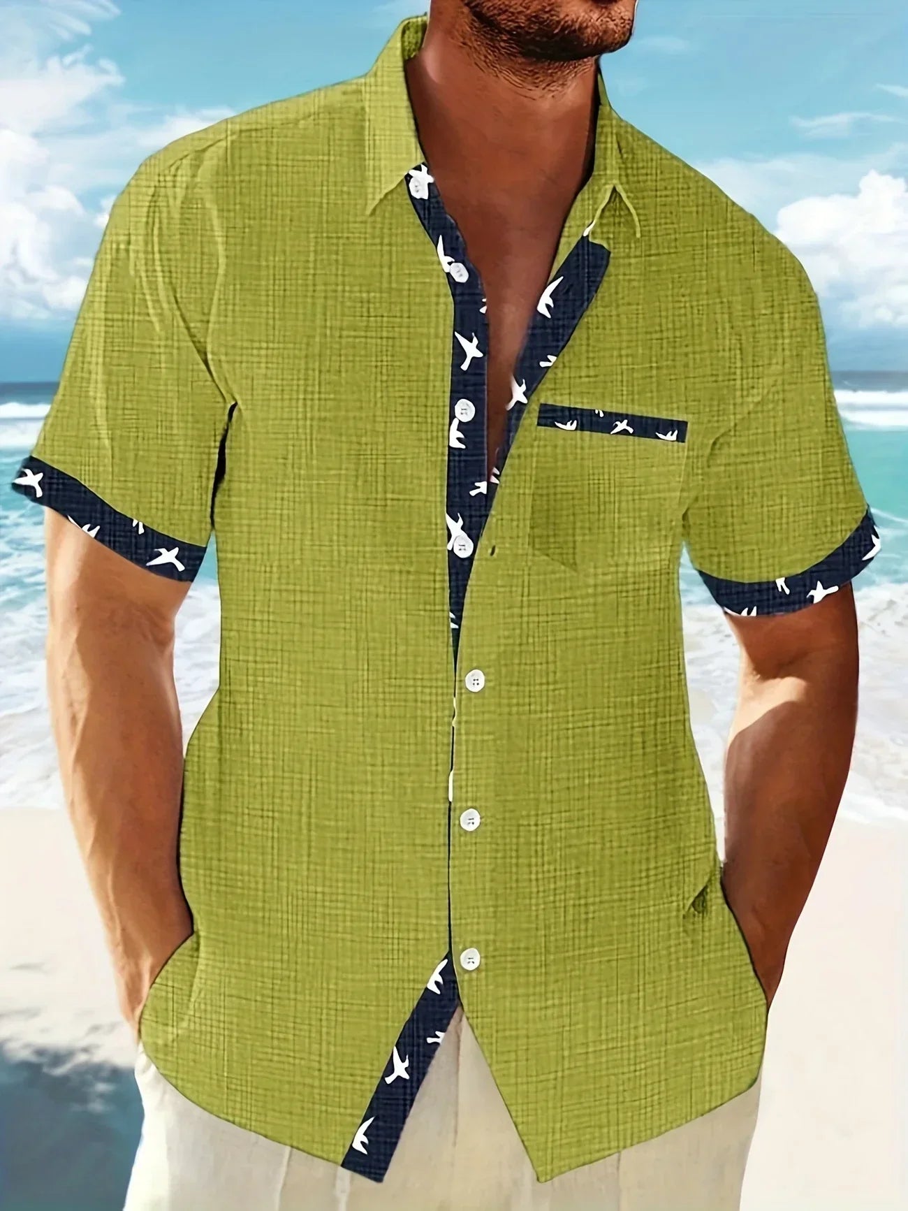 Trofim – Elegantes Niedliches Hemd Mit Vogel Drucken