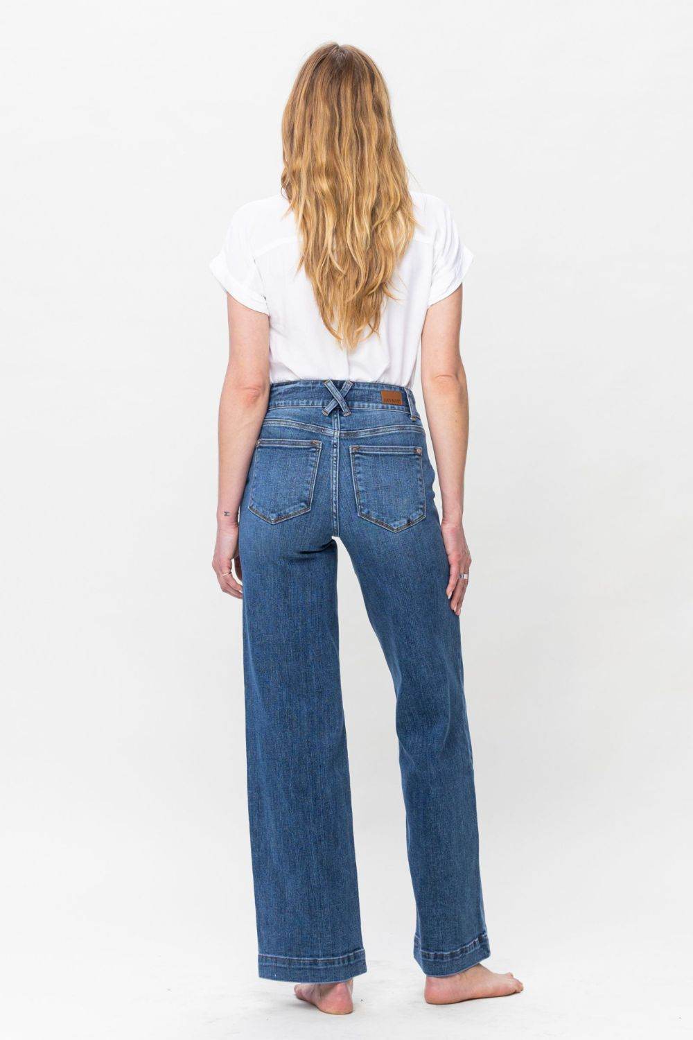 Klaudia® | Damen Jeans mit weitem Bein und doppelter Knopfleiste