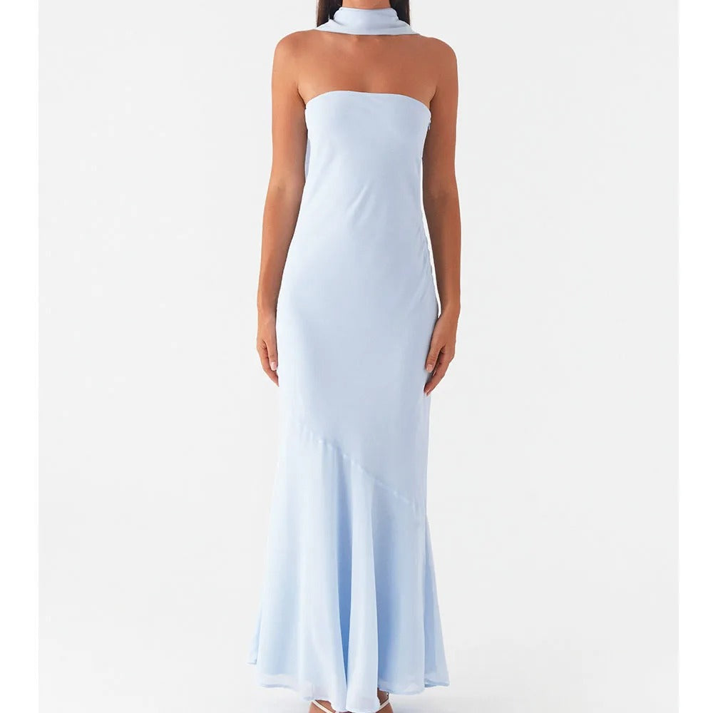 Kalentha® | Trägerloses Maxikleid mit Choker-Kragen