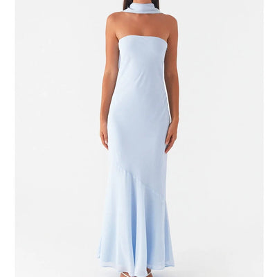 Kalentha® | Trägerloses Maxikleid mit Choker-Kragen