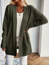 Edelrika | Damen Oversize Strickjacke Offen – Olivgrün
