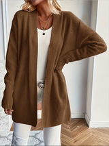 Edelrika | Damen Oversize Strickjacke Offen – Kaffee