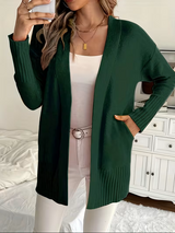 Edelrika | Damen Oversize Strickjacke Offen – Dunkelgrün